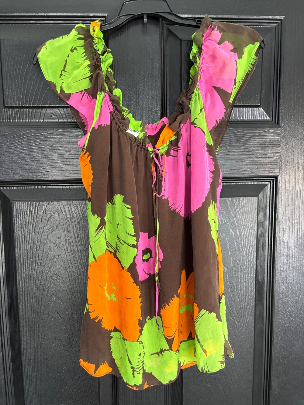 Milly Brown Camisole with Neon Pink, Lime & Orange Floral Print